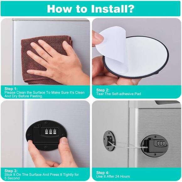 2 Pack Refrigerator Lock - Heavy Duty Combination Fridge Lock (Black) - Picture 4 of 8